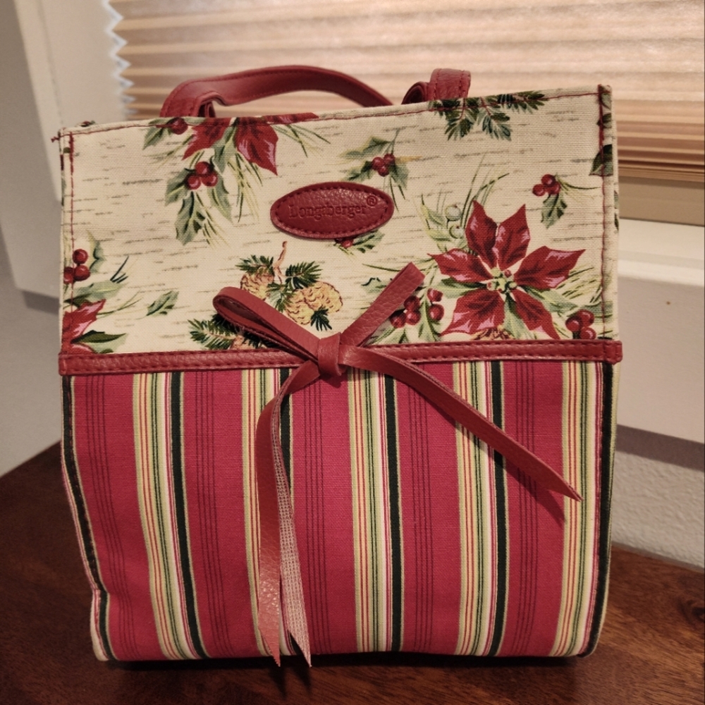 3/$20 ⌚🏷️💰Longaberger Christmas Bag, Floral & Striped Pattern.